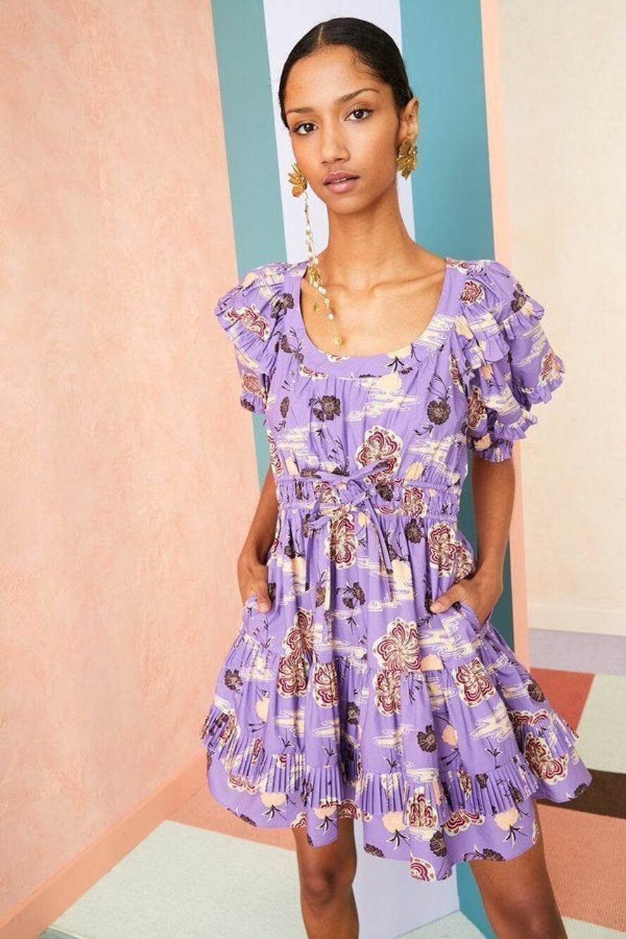 Ulla Johnson Naomi Zinnia Floral Ruffle Mini Dress Purple Size 2
